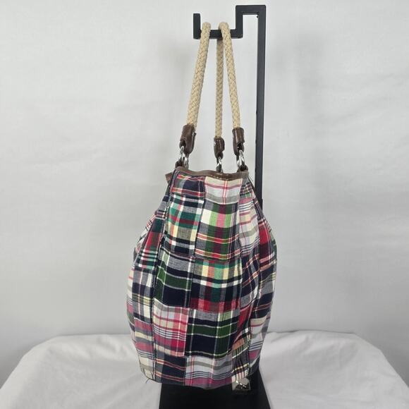 Tommy Hilfiger Tote Colorful Plaid Double Shoulder Strap 11" x 12" x 7" - Picture 15 of 16